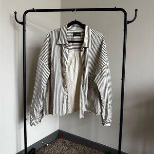 Original Use Black and White Crop Striped Button-Up